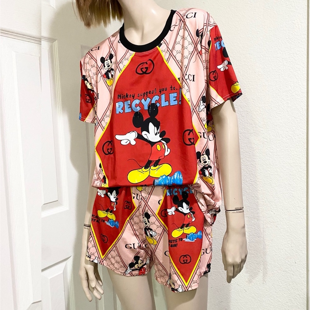 Mickey Suggest you to Recycle Plastic Bottle Printed Pajama Short Set Sleepwear